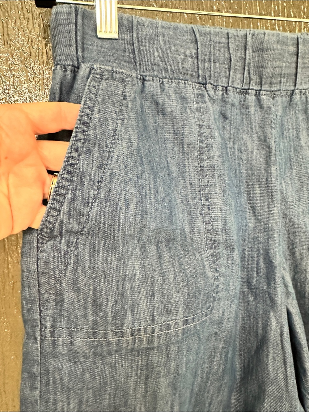Talbots blue denim, medium wash, elastic waist shorts - Picture 2 of 7